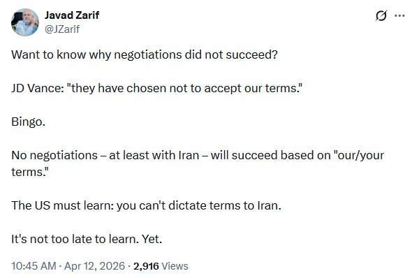 ظریف: می‌خواهید بدانید چرا مذاکرات موفق نشد؟