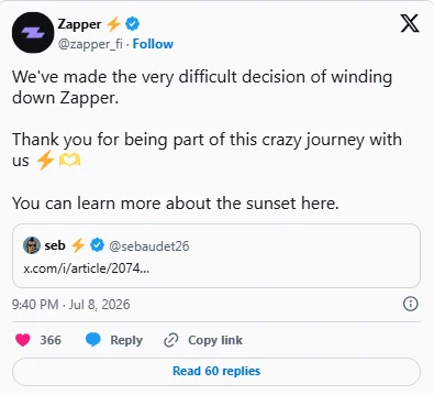 توقف فعالیت Zapper
